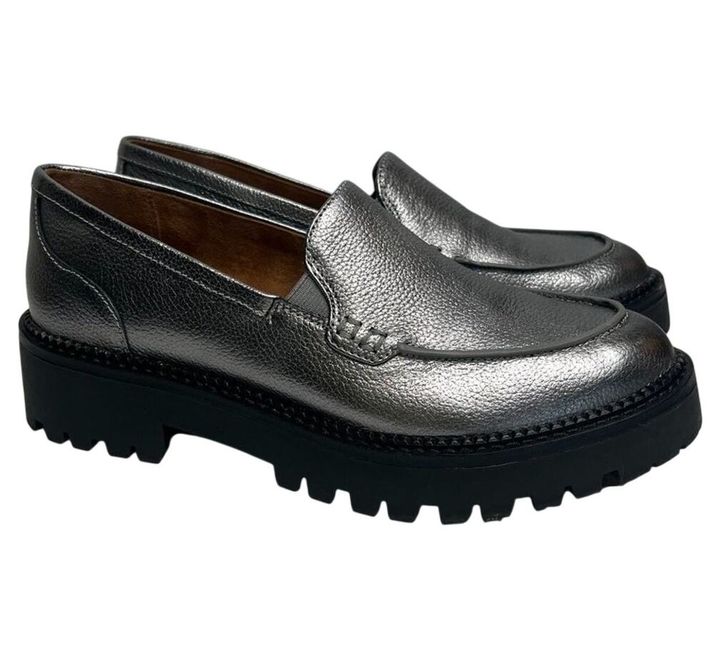 NWOT Caslon Women's Size 7.5 Silver Millany Chunky Leather Lug Sole Loafers Y2K